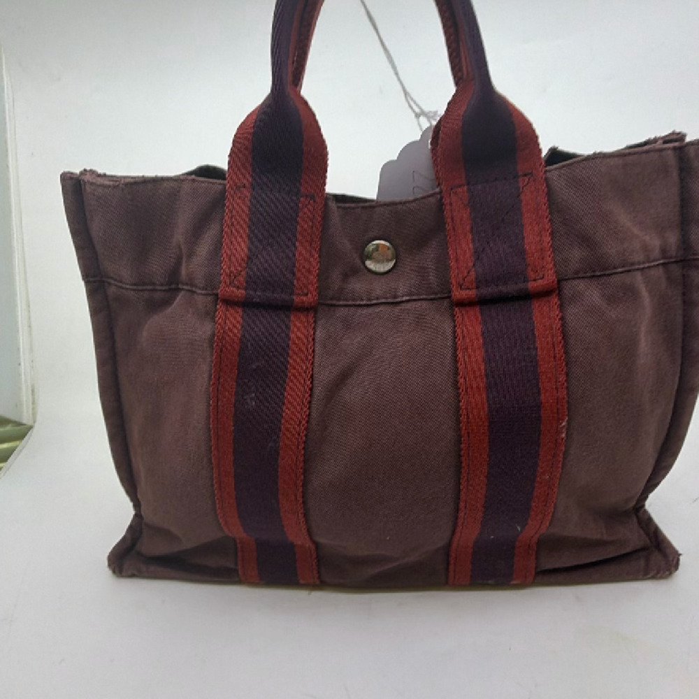Hermès Herbag Cabas Burgundy Canvas Tote Bag - Picture 3 of 8